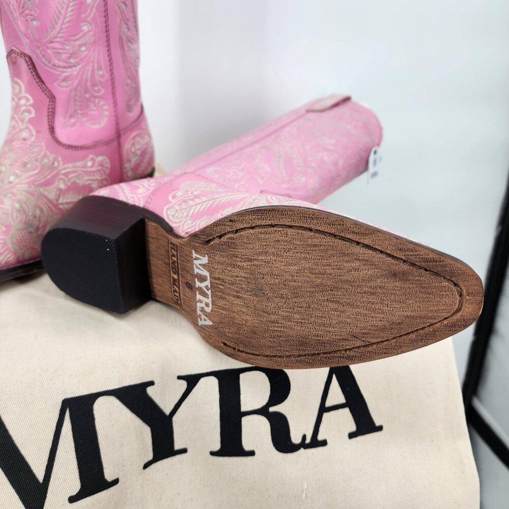 MYRA BAG Valentina Trail Hand Tooled Tall Pink Cowboy Boots 6-11NWT - Picture 16 of 16